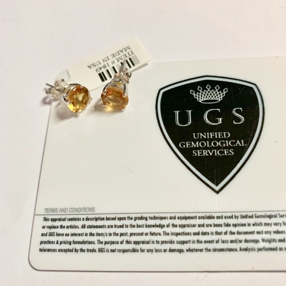Women's Ladies Citrine (3.10) 14KT white Gold stud earrings, Yellow - Picture 2 of 3